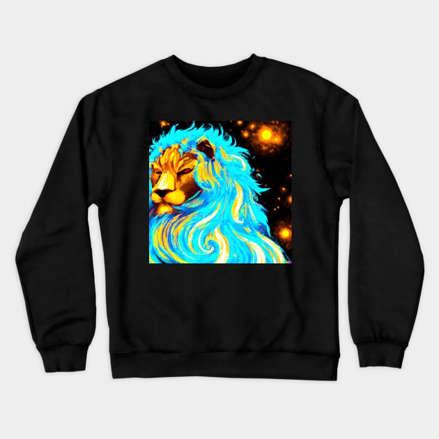 COSMIC BLUE LION Crewneck Sweatshirt by ALLTHINGSMINv
